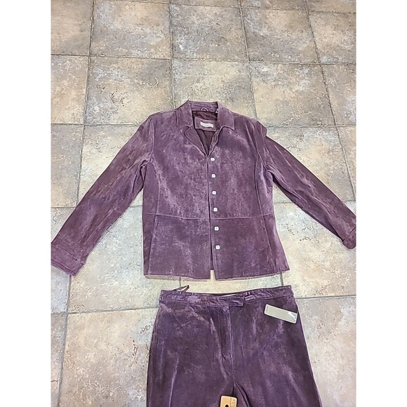 I.E. Jacket Sz 12 & Pants Sz 14, Suit 100% SUEDE Leather, EGGPLANT, Wms NWT - Picture 1 of 16